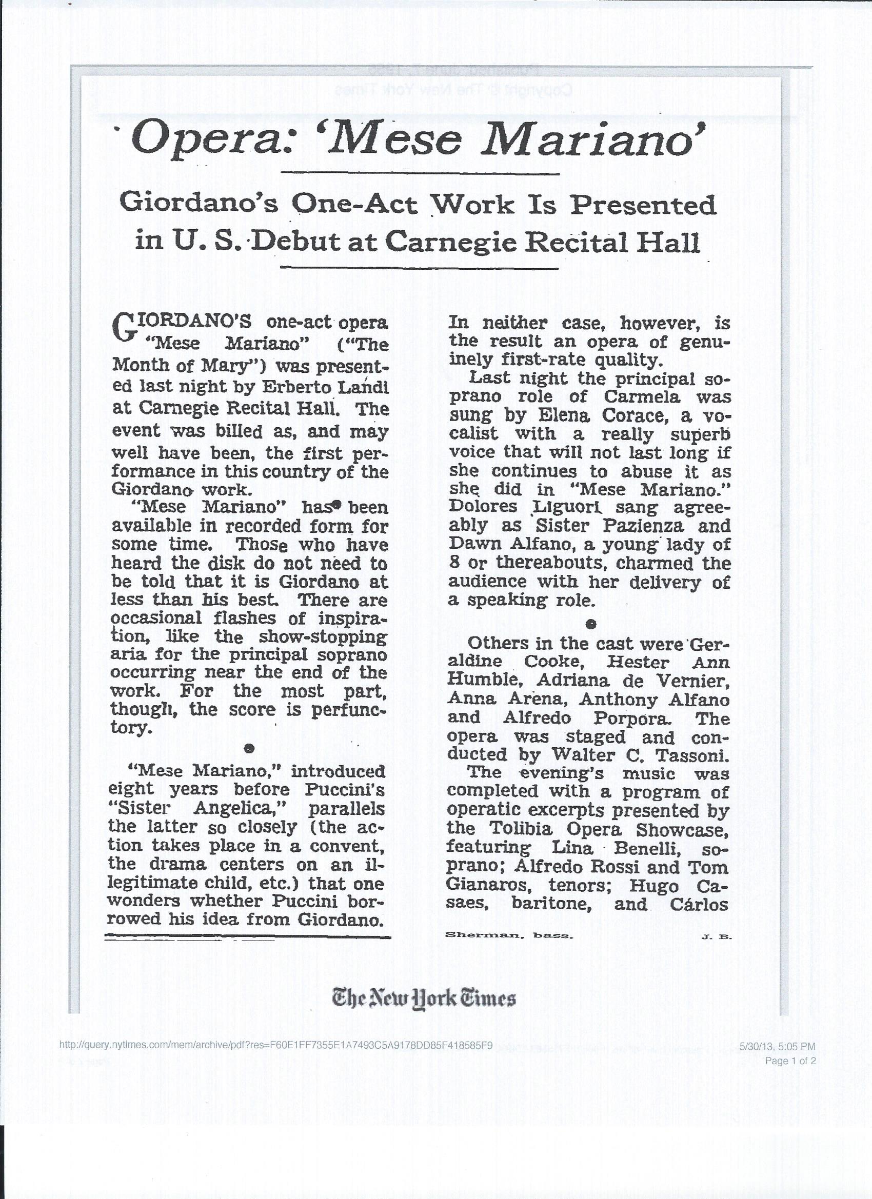 June 1955 Review of 'Mese Mariano'-U.S. Premiere